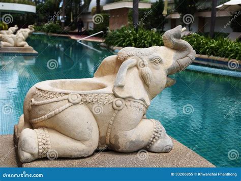 elephant statue  pool royalty  stock photo image