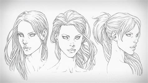 draw faces female heads front side  quarter view