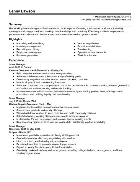 sample resume  stores manager