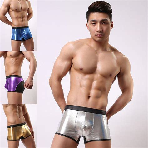 2017 addicted faux leather stitching men underwear boxer shorts gay