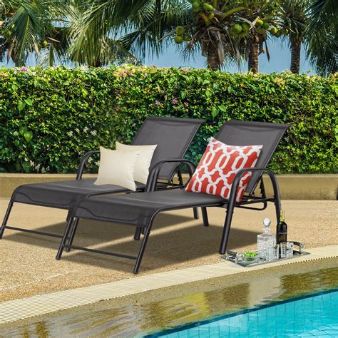 costway set   patio lounge chairs sling chaise lounges recliner adjustable  walmartcom