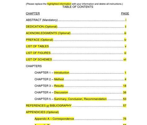 table  contents dissertation table  contents template