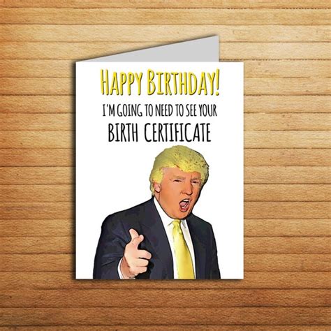 donald trump card birth certificate birthday card printable etsy