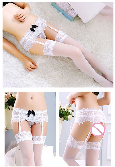 itcquality women sexy garter belt stocking set bow lace top over knee