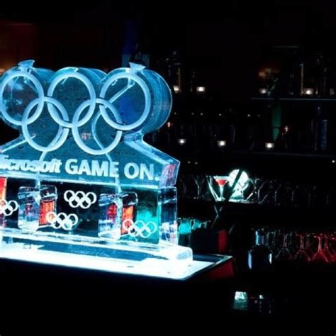 ice sculpture   olympic rings    front   bottles