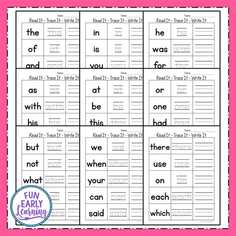pre  sight words printables printable form templates  letter