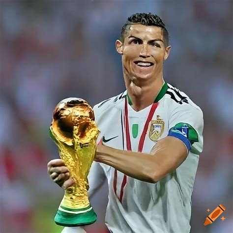 Cristiano Ronaldo Celebrating With The World Cup Trophy On Craiyon