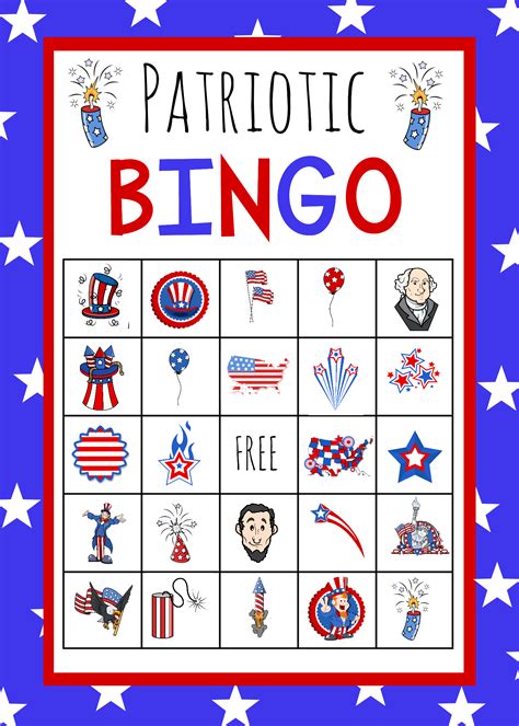 patriotic   july bingo game  print
