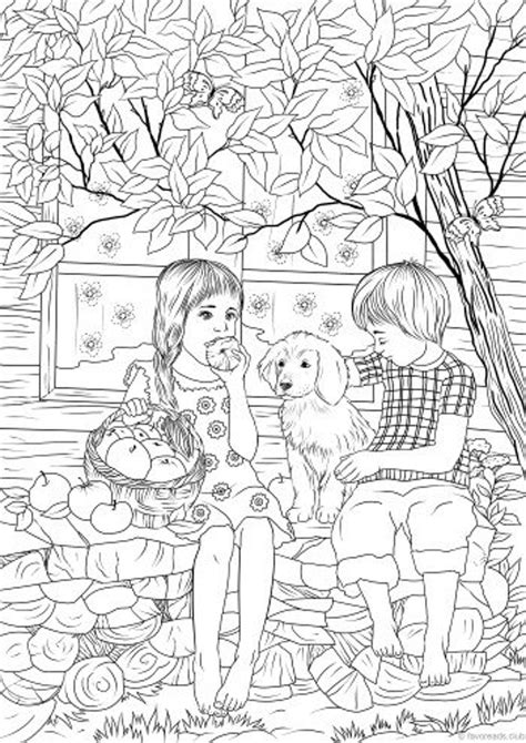 country kids printable adult coloring page  favoreads etsy