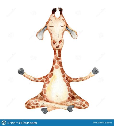 cute giraffe  yoga position cartoon watercolor illustration animal
