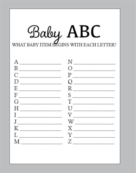 baby abc baby shower game etsy
