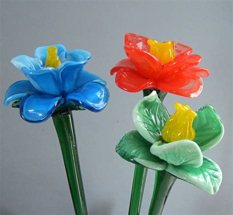 Long Stem Blown Glass Beautiful Art Craft Flowers Buy Glass Flower