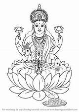 Lakshmi Mata Draw Drawing Goddess Sketch Drawings Coloring Hindu Easy Pencil Lord Vishnu Sketches Saraswati Hinduism Step Diwali Tutorials Music sketch template