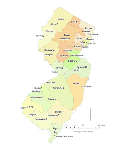 state   jersey county map   county seats cccarto