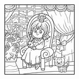 Throne Coloring Book Princess Little Sitting Children Forest Illustration Castle Room sketch template
