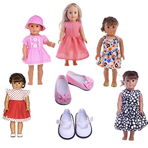 Luckdoll 5pcs Stylish Doll Outfits Clothes Set 2 Pairs Shoes Fit 18