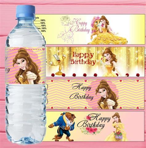 belle inspired water bottle label beauty   beast bottle label princess belle water bottle
