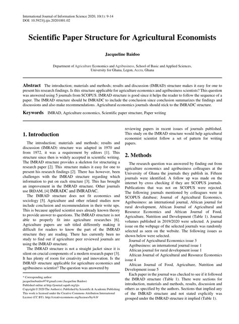 scientific paper structure  agricultural economists