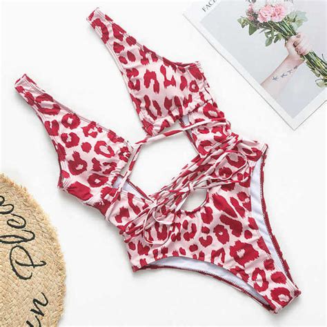 comprar red leopard swimsuit one piece bandage sexy