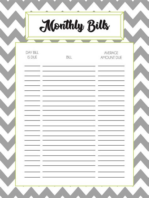 printablemonthlybilllog monthly bill budget planner printable