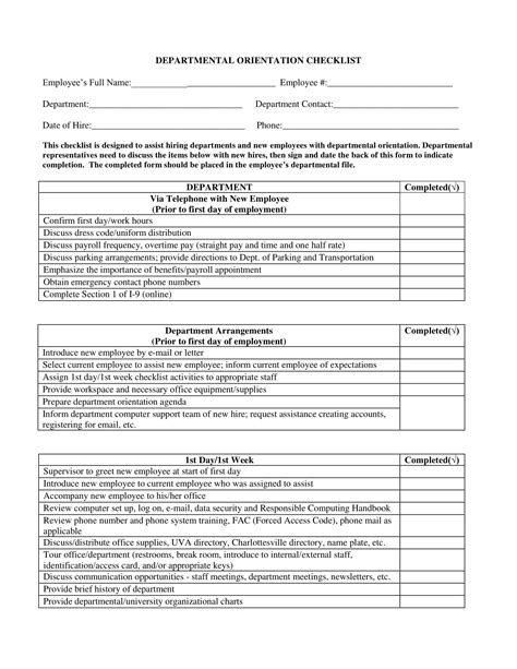 employee orientation checklist  examples format  examples