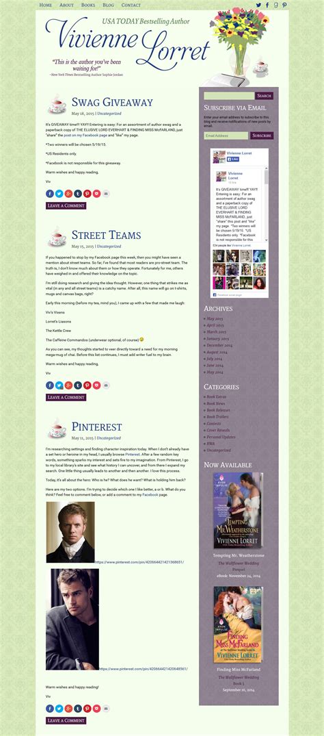 website design for romance author vivienne lorret swank