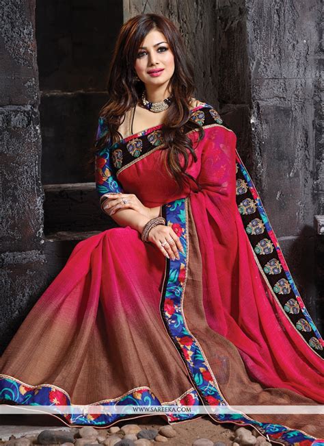 ayesha takia hot pink designer saree designer sarees