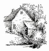 Cottages Colouring Ink Watermill Kleurplaten Digitaltuesday sketch template