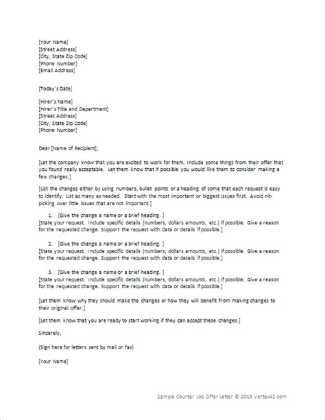 counter job offer letter template  word