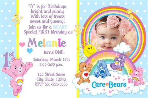 invitation care bears birthday party rainbow themed birthday party