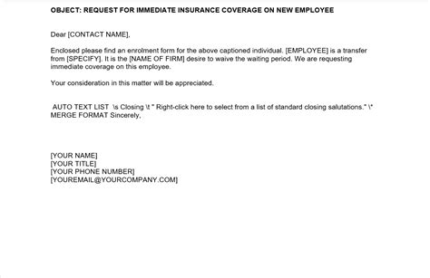 employee insurance coverage letter