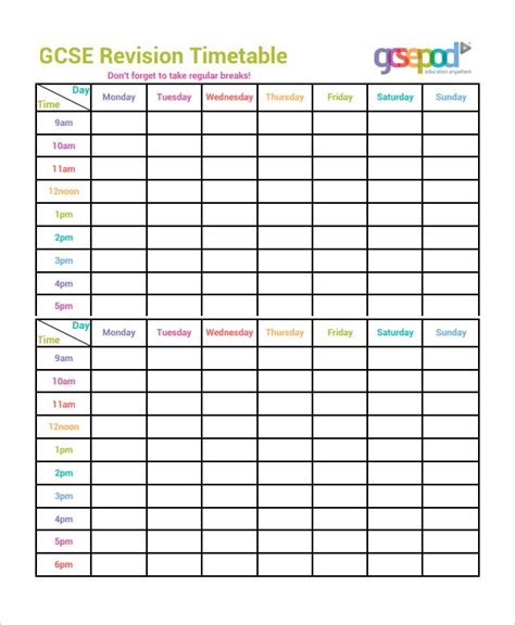 timetable templates timetable template study timetable template