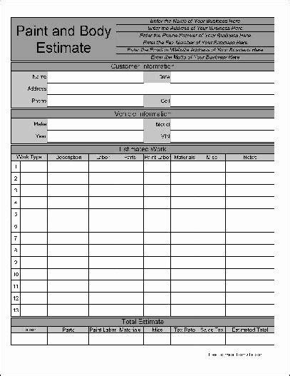 auto repair form template lovely  printable auto body repair