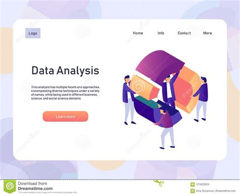 data analysis landing page template with people 3d isometric vector