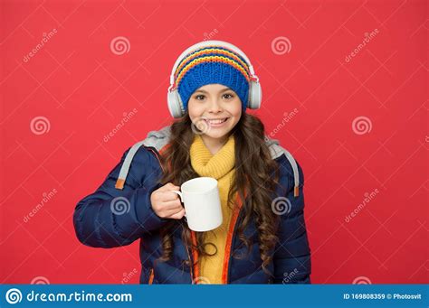 keep calm and drink hot milk happy girl hold milk mug red