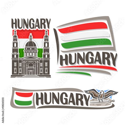 vector logo  hungary consisting   isolated illustrations st stephens basilica