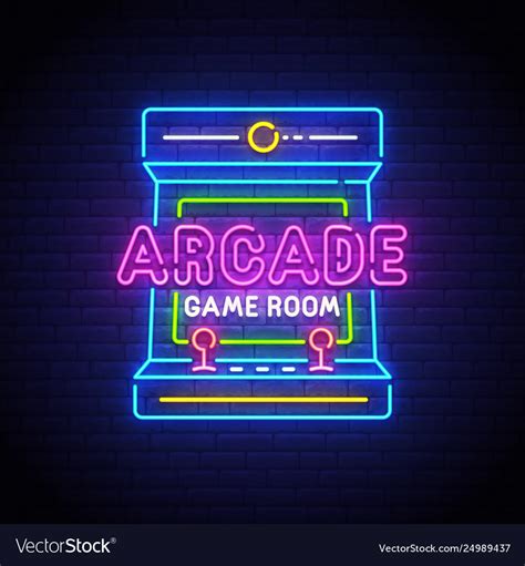 arcade games neon sign game logo neon royalty free vector