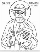 Coloring Damien Molokai Catholic Thecatholickid Saints Gertrude Cnt sketch template