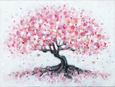 cherry blossom tree painting  canvas original painting  stretched