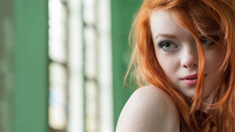 Wallpaper Face Women Redhead Model Long Hair Red Green Eyes