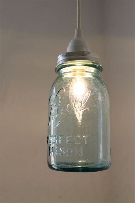 Mason Jar Light Aqua Ocean Blue Sea Glass Modern Industrial Swag Lamp
