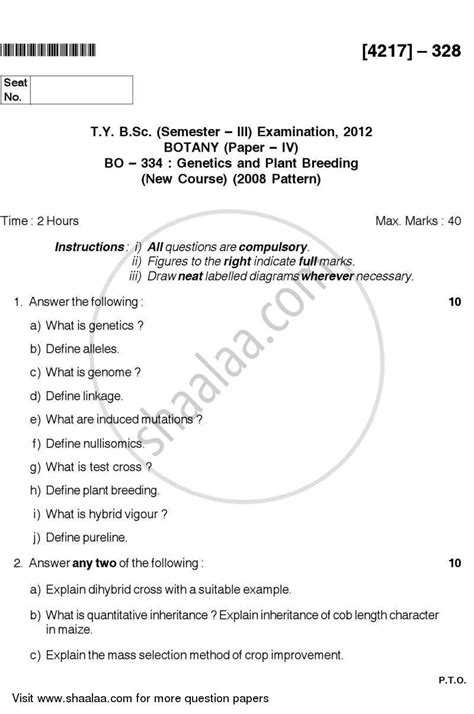 genetics  plant breeding   bsc botany semester  tybsc