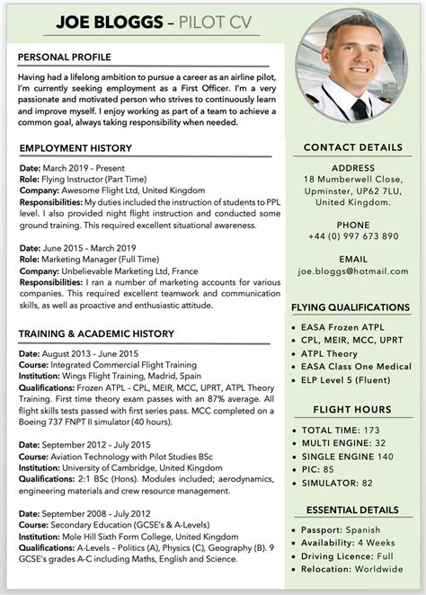 pilot resume template   word  document downloads printable