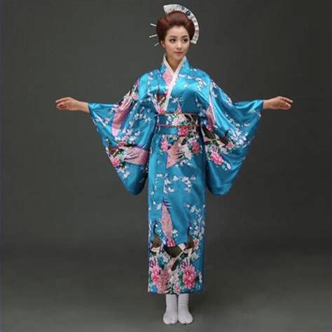 lake blue national trends women sexy kimono yukata with obi novelty