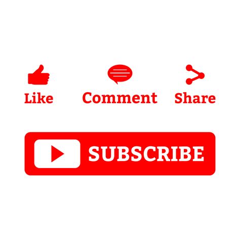 red subscribe button  social media icons   transparent background