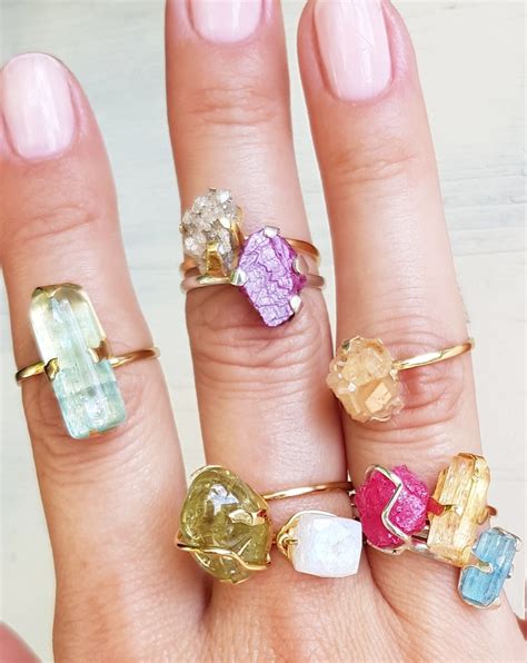lovely raw crystals rings rings gemstone summerstyle cute