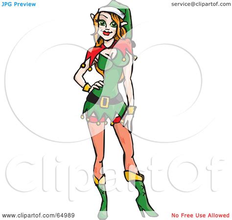 royalty free rf clipart illustration of a sexy christmas elf woman in