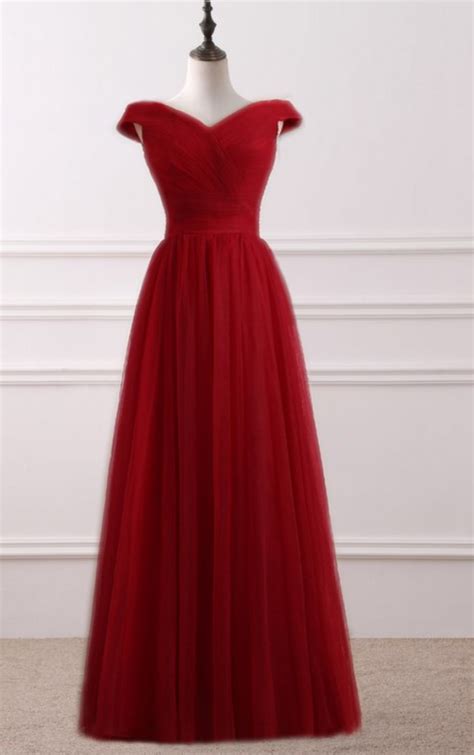 Red A Line Evening Dresses Net Pleat Custom Made Lace Up Back Prom