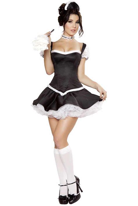 Free Shipping Adult Midnight Cap Sleeves French Maid Costume 3s1054