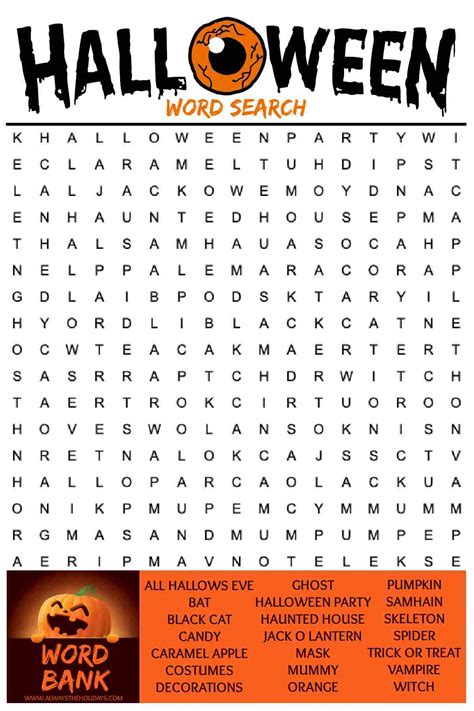 halloween word search printable  answer key included